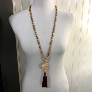 34 Inch Long Beaded Necklace w Tassel NWT